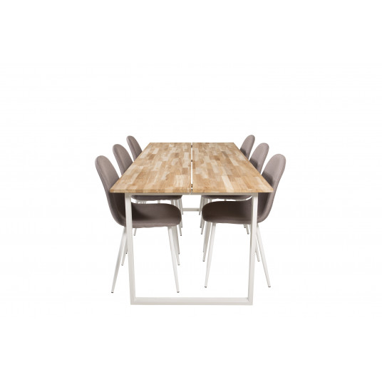 Pusdienu galds Cirebon 200*90cm, Teak/White + 6 krēsli Polar White/Grey