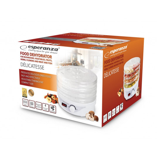 Esperanza EKD003 Pārtikas dehidrators, caurspīdīgs, balts 250 W