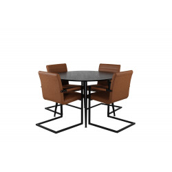 Pusdienu galds Dipp 115cm, Melns+4 krēsli Art Armchair, Brūns/Melns