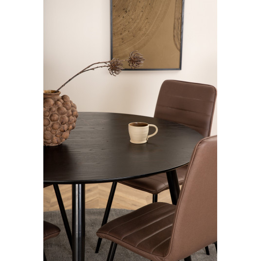 Pusdienu galds Dipp 115cm, Black+4 krēsli Windu Lyx Black/Brown 