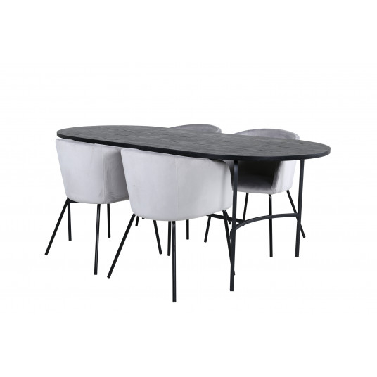 Pusdienu galds Skate, Black+4 krēsli Berit, Black/Grey