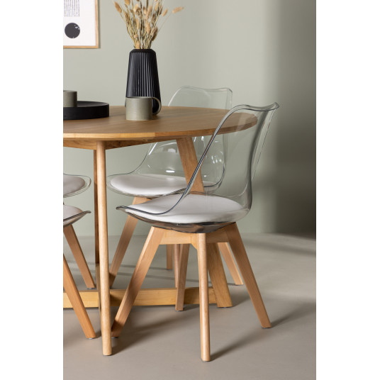 Pusdienu galds Yakidon, Wood+4 krēsli Edvin, Koks/Caurspīdīga plastmasa/Balts spilvens