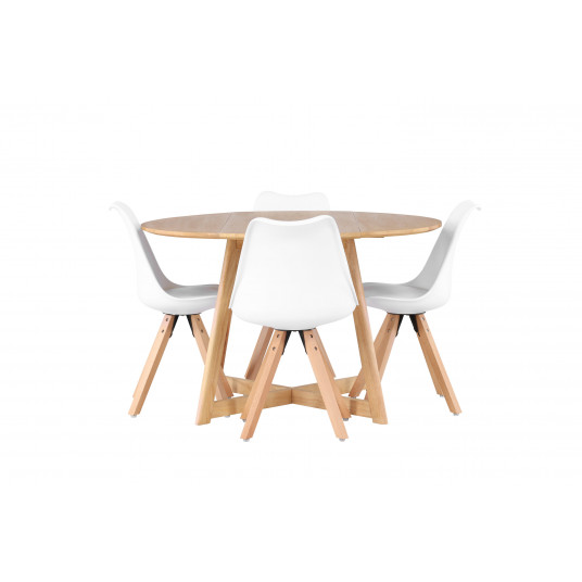 Pusdienu galds Yakidon, Wood+4 krēsli Zeno Wood/White