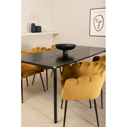 Pusdienu galds Pelle, Melns + 6 krēsli Limhamn, Gold