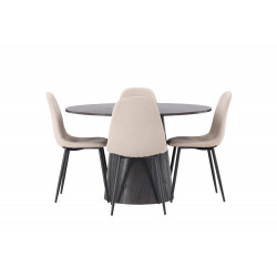 Pusdienu galds Lanzo, φ120, tumši brūns+4 krēsli Polar, melns/bēšs Boucle 