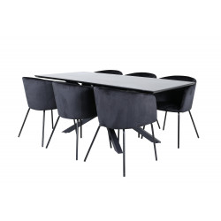 Pusdienu galds Piazza, Black+6 krēsli Berit, Black