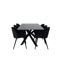 Pusdienu galds Piazza, Melns/Pelēks+6 krēsli Velvet, Melns 