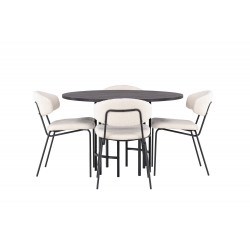Pusdienu galds Copenhagen, Black+4 krēsli Chico, Black/White Boucle