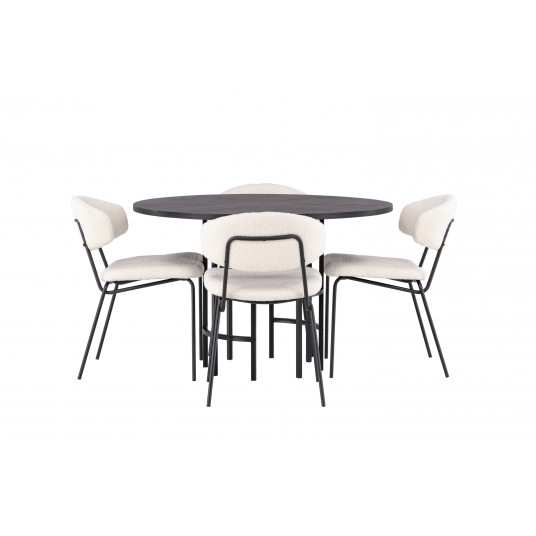 Pusdienu galds Copenhagen, Black+4 krēsli Chico, Black/White Boucle