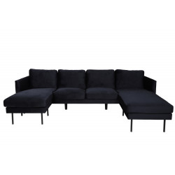 Dīvāns Zoom U-veida, melns samts