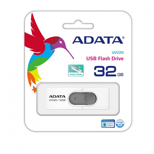 ADATA UV220 USB zibatmiņas disks 32 GB USB A tips 2.0 Pelēks, Balts