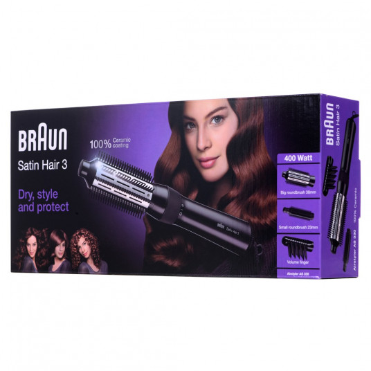 Braun Satin Hair 3 AS 330 Karstā gaisa suka melna, zila, ceriņi 400 W 2 m