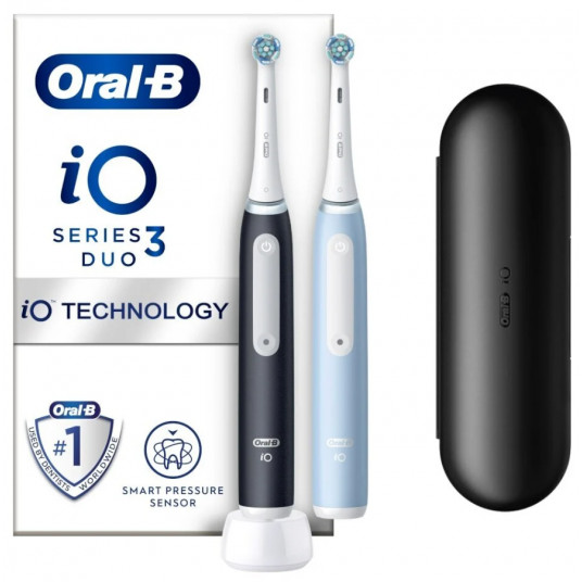 Oral-B iO3 sērijas elektriskās zobu birstes Duo Pack, matēts melns/ledus zils Oral-B