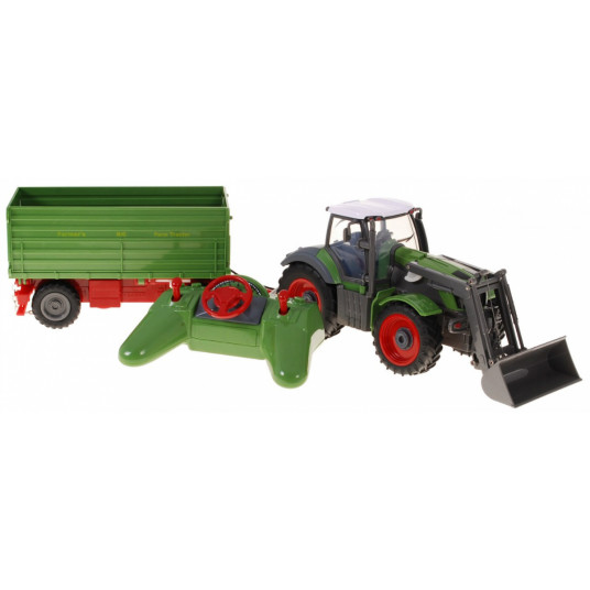 Tālvadības traktors ar piekabi 1:28, zaļš