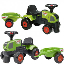 Aizmugurējais traktors ar piekabi - Baby Claas Axos 310, zaļš
