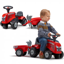 Aizmugurējais traktors ar piekabi - Baby Massey Ferguson, sarkans 			