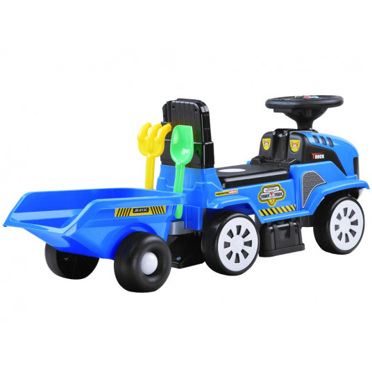 Stūmējs traktors ar piekabi, zils
