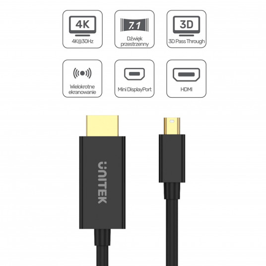 Unitek V1152A adapteris miniDP - HDMI 4K 30Hz kabelis 2 m