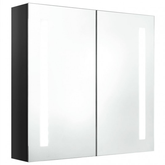 Vannasistabas skapītis ar spoguli un LED, 62x14x60 cm, melns