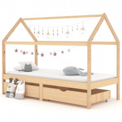 Bērnu gultas rāmis ar atvilktnēm, priedes masīvkoks, 90x200 cm