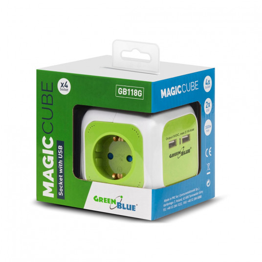 MagicCube 4 strāvas kontaktligzdas, 2 USB ieejas 1,4 m GreenBlue GB118G