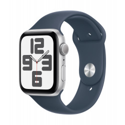 Apple Watch SE GPS 44 mm sudraba alumīnija korpuss ar Storm Blue sporta aproci — M/L