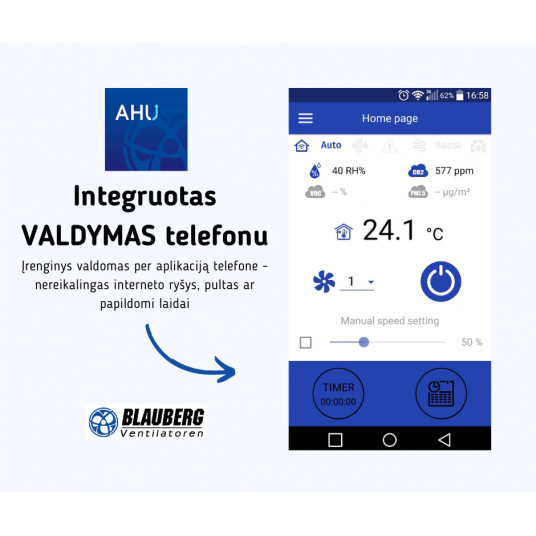 Rotācijas rekuperators BLAUBERG Komfort ROTO EC SE280 S21 ar WIFI vadību SE280