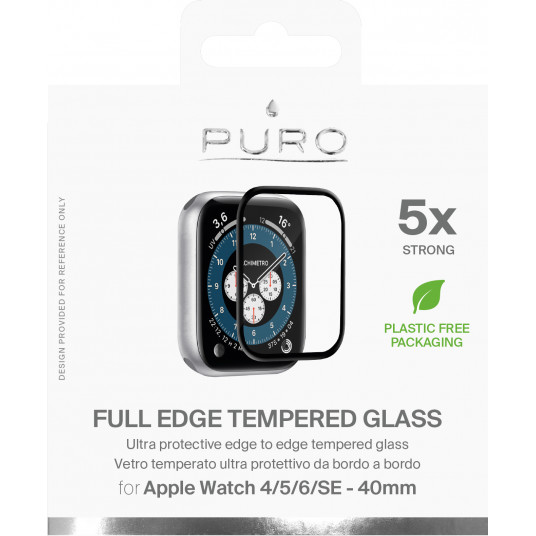 Ekrāna aizsargs PURO priekš Apple Watch 4/5/6SE 40mm, rūdīts stikls, melns rāmis / SDGFSAW40BLK