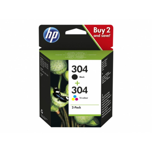HP 304 2 iepakojumu melns/trīskrāsu tintes kasetne
