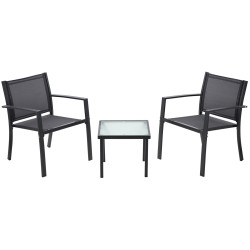 Āra mēbeļu komplekts - Melns (galds - 2 krēsli) 