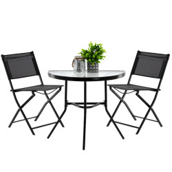 Āra mēbeļu komplekts - Melns (galds - 2 krēsli) 