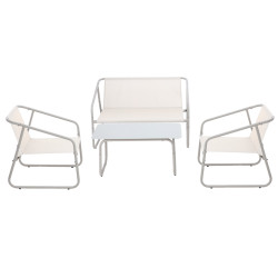 Āra mēbeļu komplekts - Balts (Galds - 2 krēsli - dīvāns)