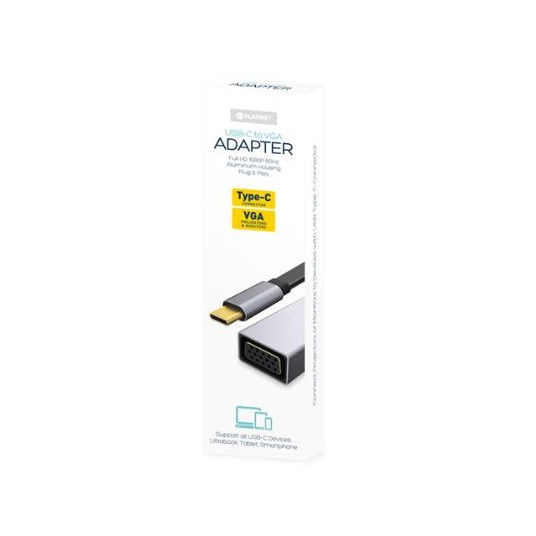 Platinet Multimedia Adapter Type-C  to VGA (1080P*60Hz) Black