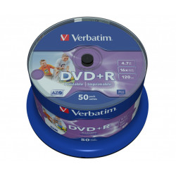 1x50 Verbatim DVD+R 4.7GB 16x ātrums, plata drukāšana NON-ID