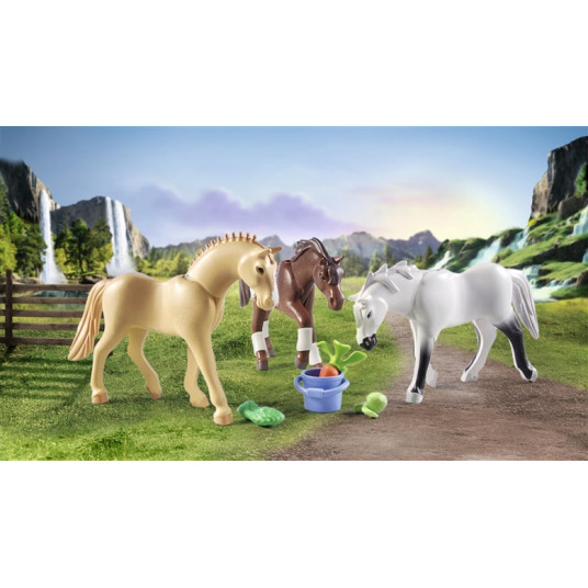 Konstruktors Playmobil Trīs zirgi ar segliem 71356