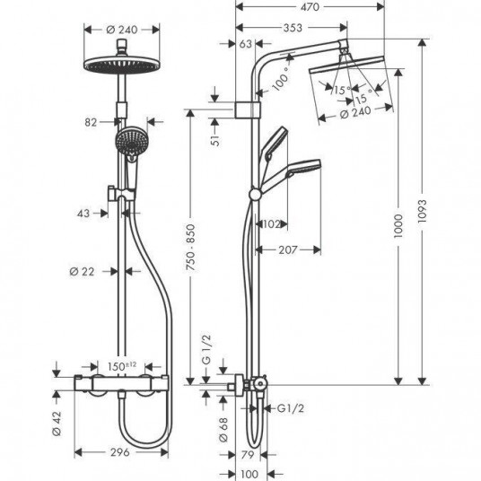 Termostata dušas komplekts Hansgrohe 26781000 + JBL