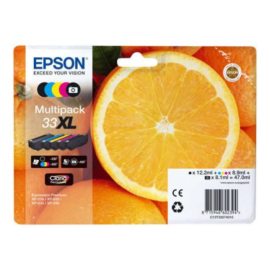 "Epson Tinte 33XL C13T33574011 5er Multipack (BKMCY/Schwarz Foto) bis zu 650 Seiten"