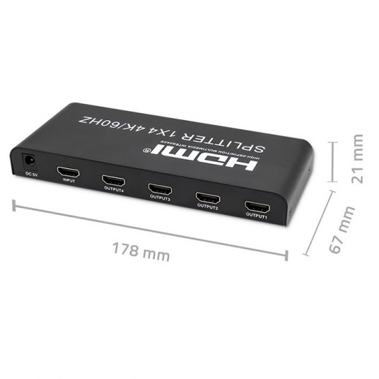 Qoltec 51799 aktīvais HDMI sadalītājs 4 x HDMI 4K x 2K | 6Gb/s | 60 Hz