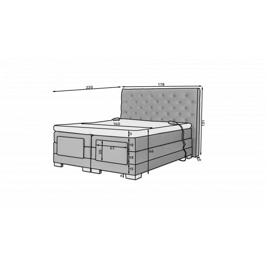 Elektriskā kontinentālā gulta Āboliņš 160x200, pelēks, audums Dora 95