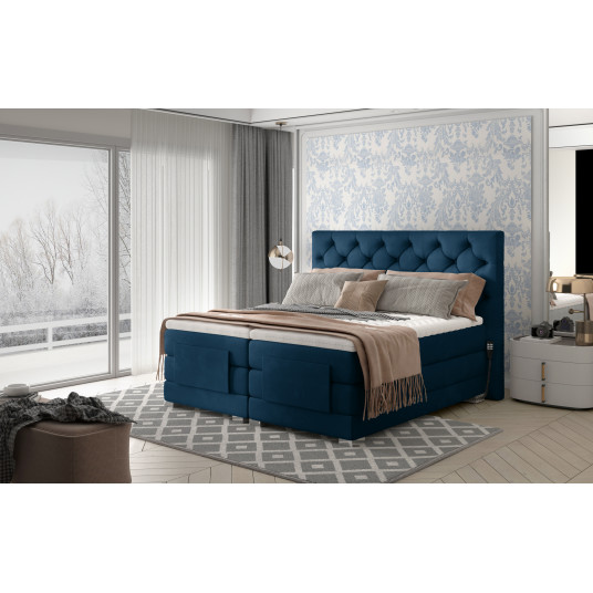 Elektriskā kontinentālā gulta Āboliņš 180x200, zils, audums Monolīts 77