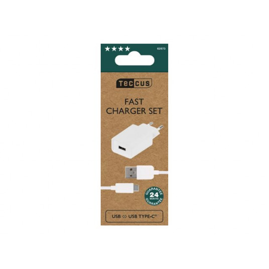 TECCUS mājas lādētājs 2.1A + USB-C kabelis
