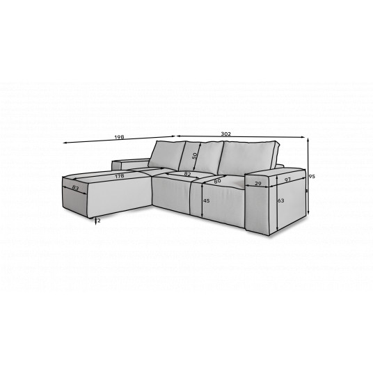 Stūra dīvāns Silla ar gultas kasti, audums Lux 35