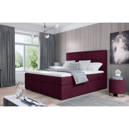 Kontinentālā gulta ar gultas kasti Meron 160X200, sarkans, auduma paklājiņš Velvet 68