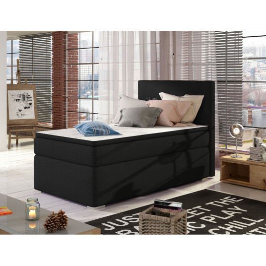 Kontinentālā gulta ar gultas kasti labajā pusē Rocco 90x200, melns, audums Sawana 14