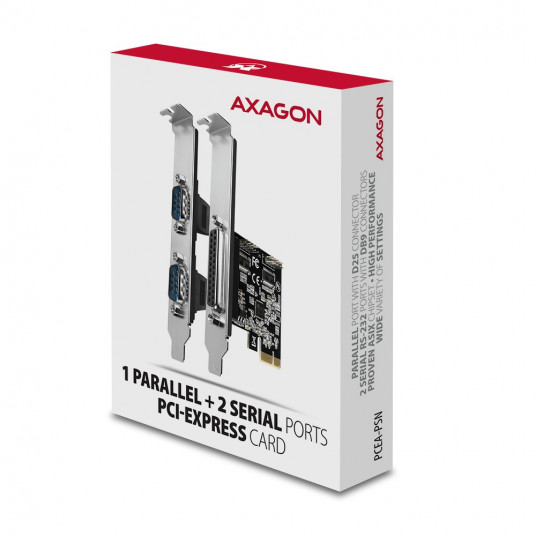 AXAGON PCEA-PSN PCIe adapteris ar 1x paralēlo + 2x seriālo portu - ASIX AX99100 mikroshēmojumu
