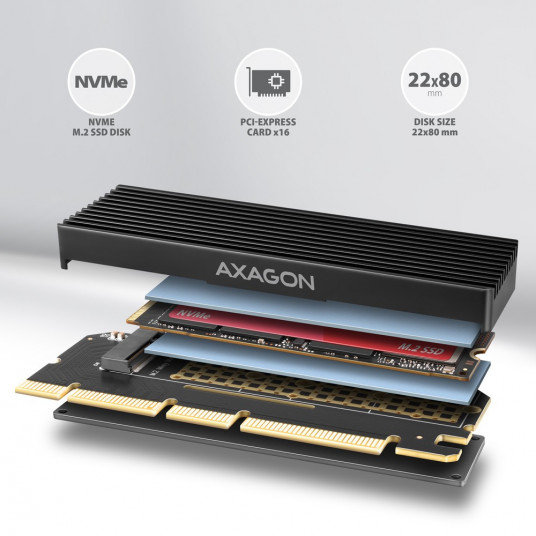 AXAGON PCEM2-XS PCI-E 3.0 16x — M.2 SSD NVMe, 80 mm SSD — zems profils