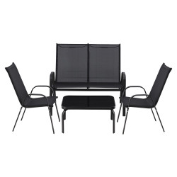 Āra mēbeļu komplekts - Melns (galds - 2 krēsli - Dīvāns) 