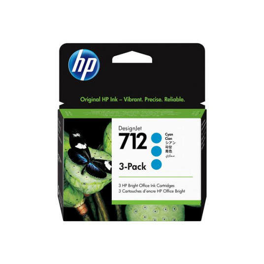 HP 712 3 iepakojumu 29 ml Cyan DesignJet tinte
