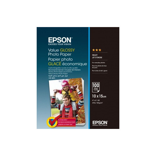 EPSON Value Glossy Photo Paper — tīrīšanas papīrs, 10 x 15 cm, 100 loksnes