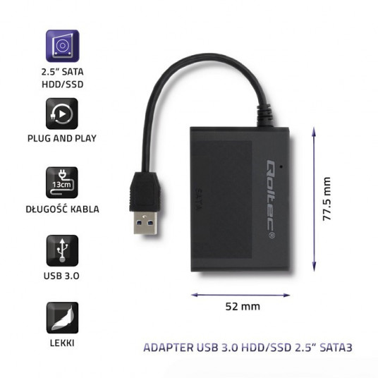Qoltec 50644 cietā diska adapteris USB 3.0 HDD / SSD 2.5" SATA3